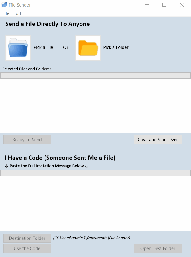 Receiving a file with the File Sender application