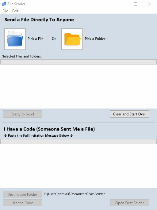 Sending a file with the File Sender application